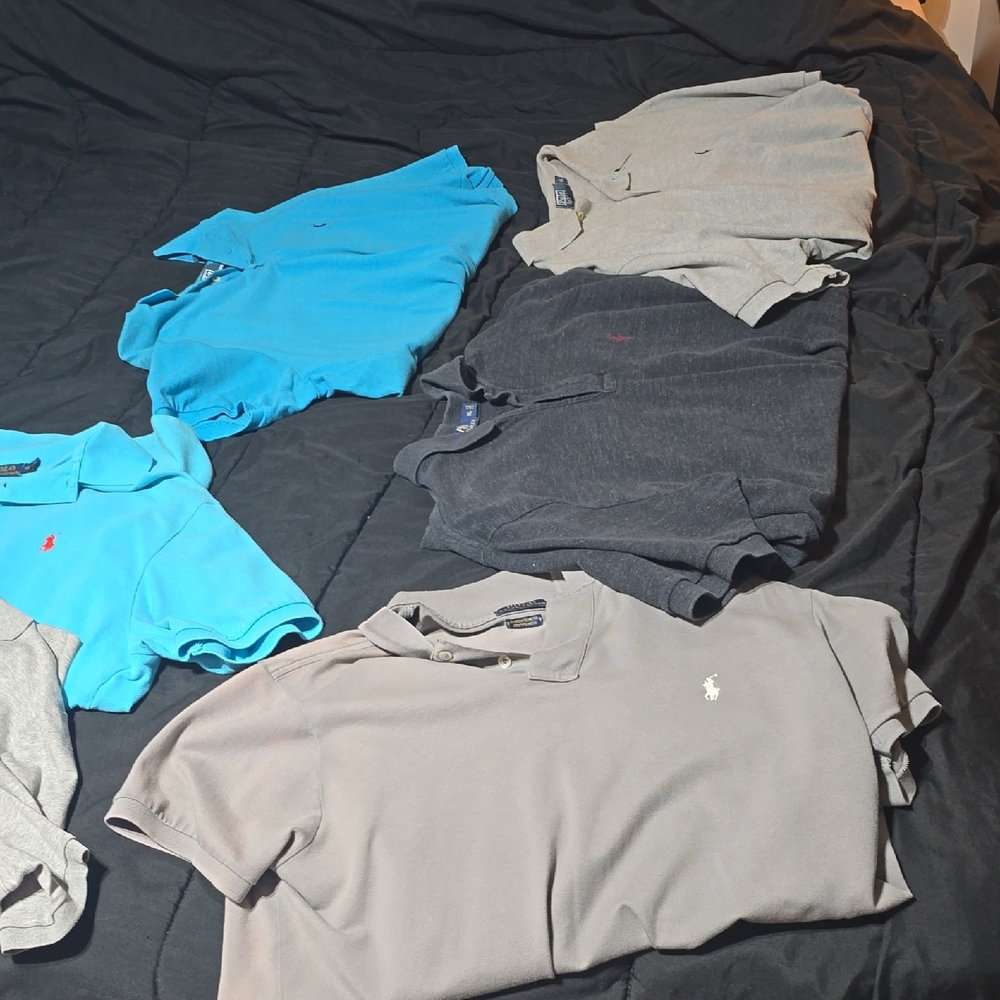 6-Ralph Lauren  Polo Shirts in Blue, Gray, & Black 6 Shirts All Are Size Xlarge
